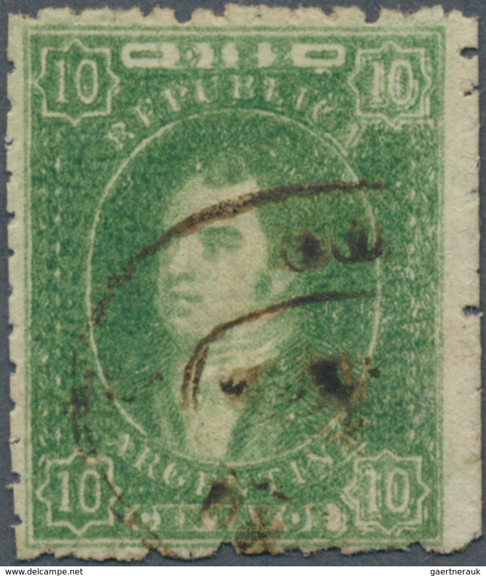 Argentinien: 1864 Rivadavia 10c. Yellow-green, Wmk "RA", Perf 11½, Used And Cancelled By 'rococo' Or - Sonstige & Ohne Zuordnung