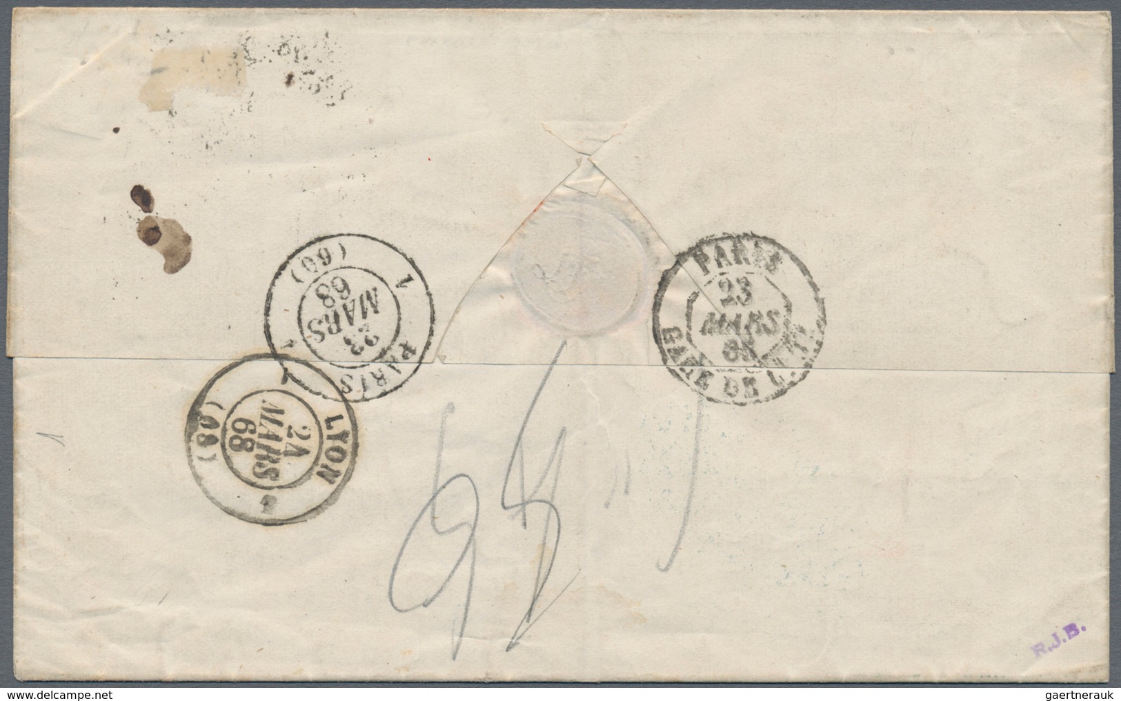 Argentinien: 1868, Folded Envelope Buenos Aires-Lyon W. French Mail Ship "BUENOS AYRES PAQ. FR. K No - Autres & Non Classés