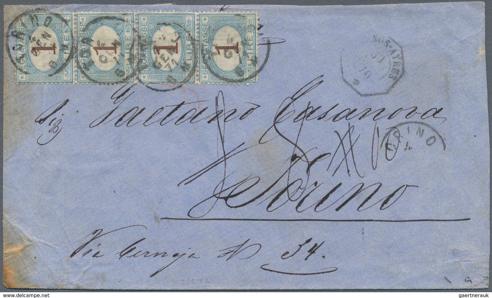 Argentinien: 1870 Cover From Buenos Aires To Torino, Italy Were It Arrived Without An Adhesive (lost - Autres & Non Classés