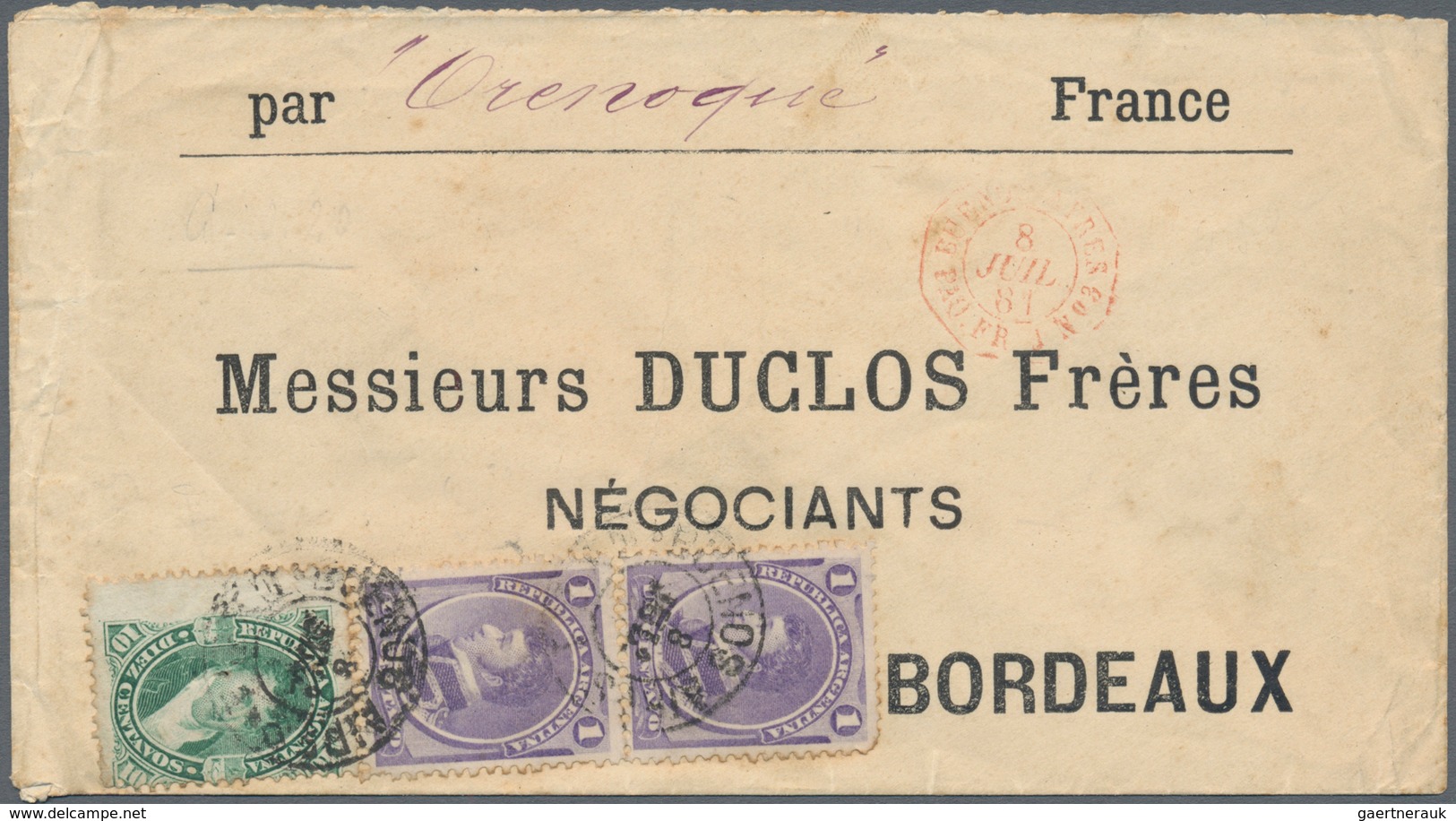 Argentinien: 1881 Printed Commercial Envelope Used From Buenos Aires To Bordeaux, France By S/s "Ore - Sonstige & Ohne Zuordnung