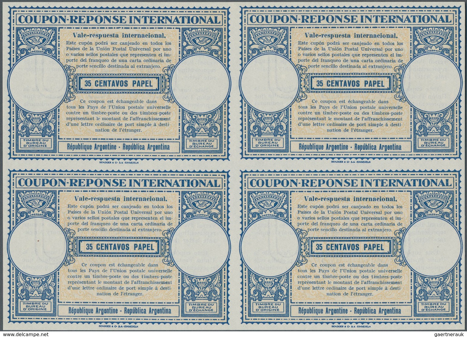 Argentinien - Ganzsachen: 1947. International Reply Coupon 35 Centavos Papel (London Type) In An Unu - Entiers Postaux