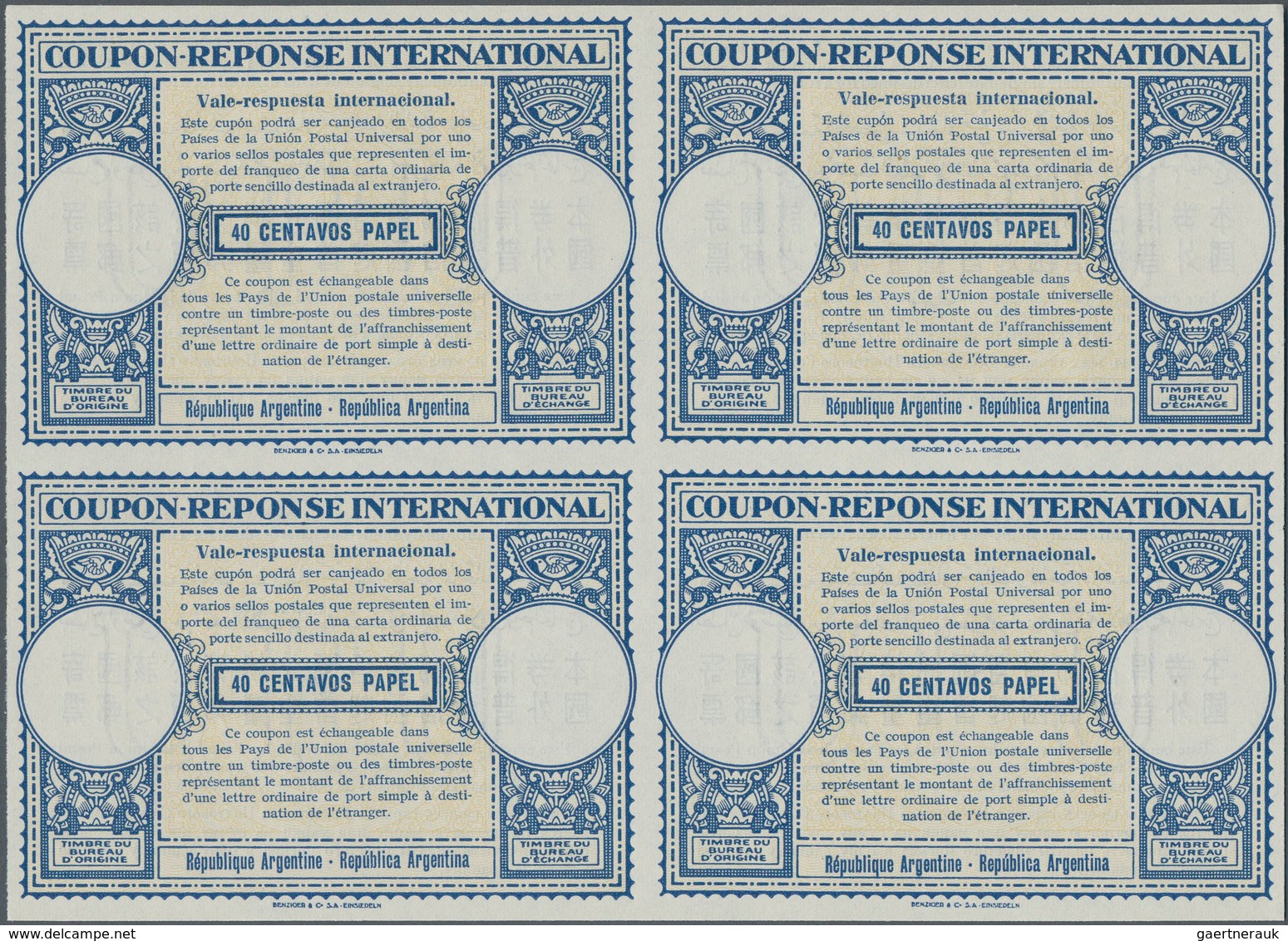 Argentinien - Ganzsachen: 1950. International Reply Coupon 40 Centavos Papel (London Type) In An Unu - Entiers Postaux