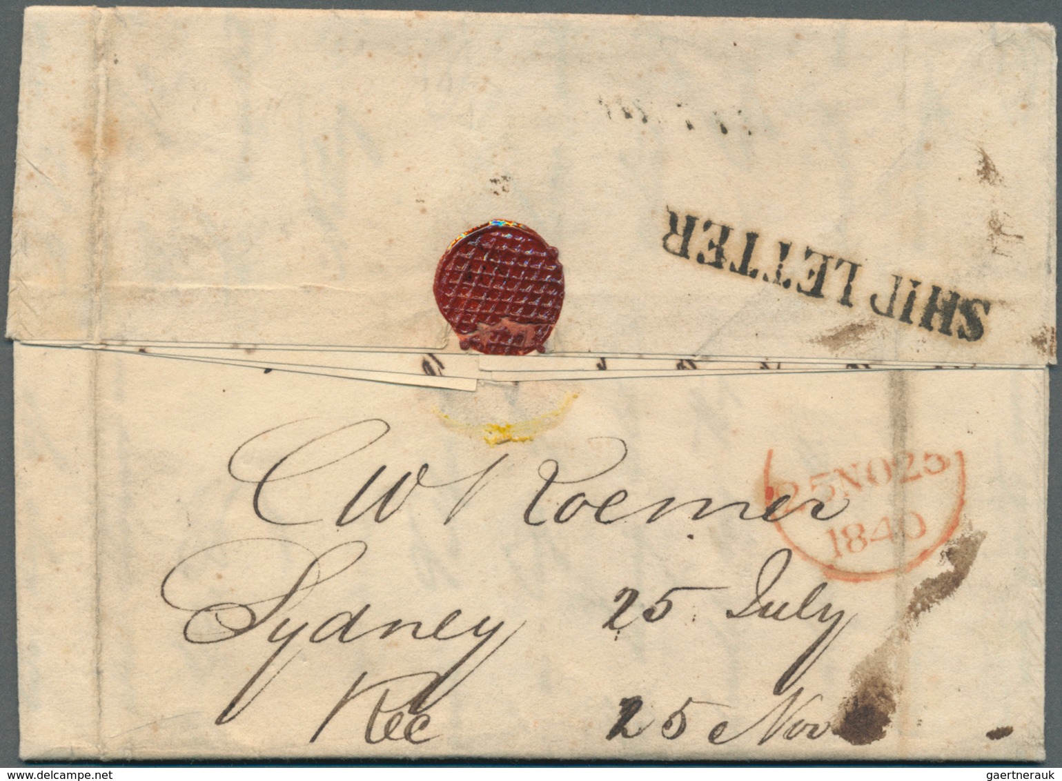 Neusüdwales: 1850, Folded Letter Written In Sydney With Barque "UNION" With Handstruck "SHIP LETTER" - Lettres & Documents