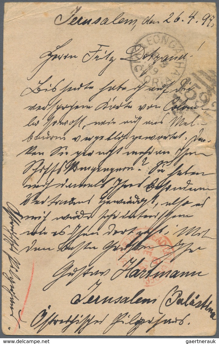 Neusüdwales: Incoming Mail, 1899, Stationery 20 P./6 H. Tied "JERUSALEM 26 4 99" To Melbourne/Austra - Briefe U. Dokumente