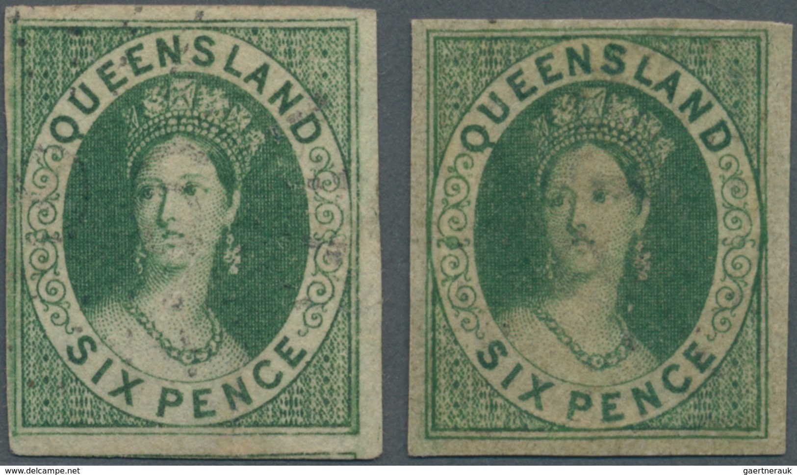 Queensland: 1860, QV 6d. Green With Large Star Wmk. Two Imperforate Stamps With Good Margins Around - Briefe U. Dokumente