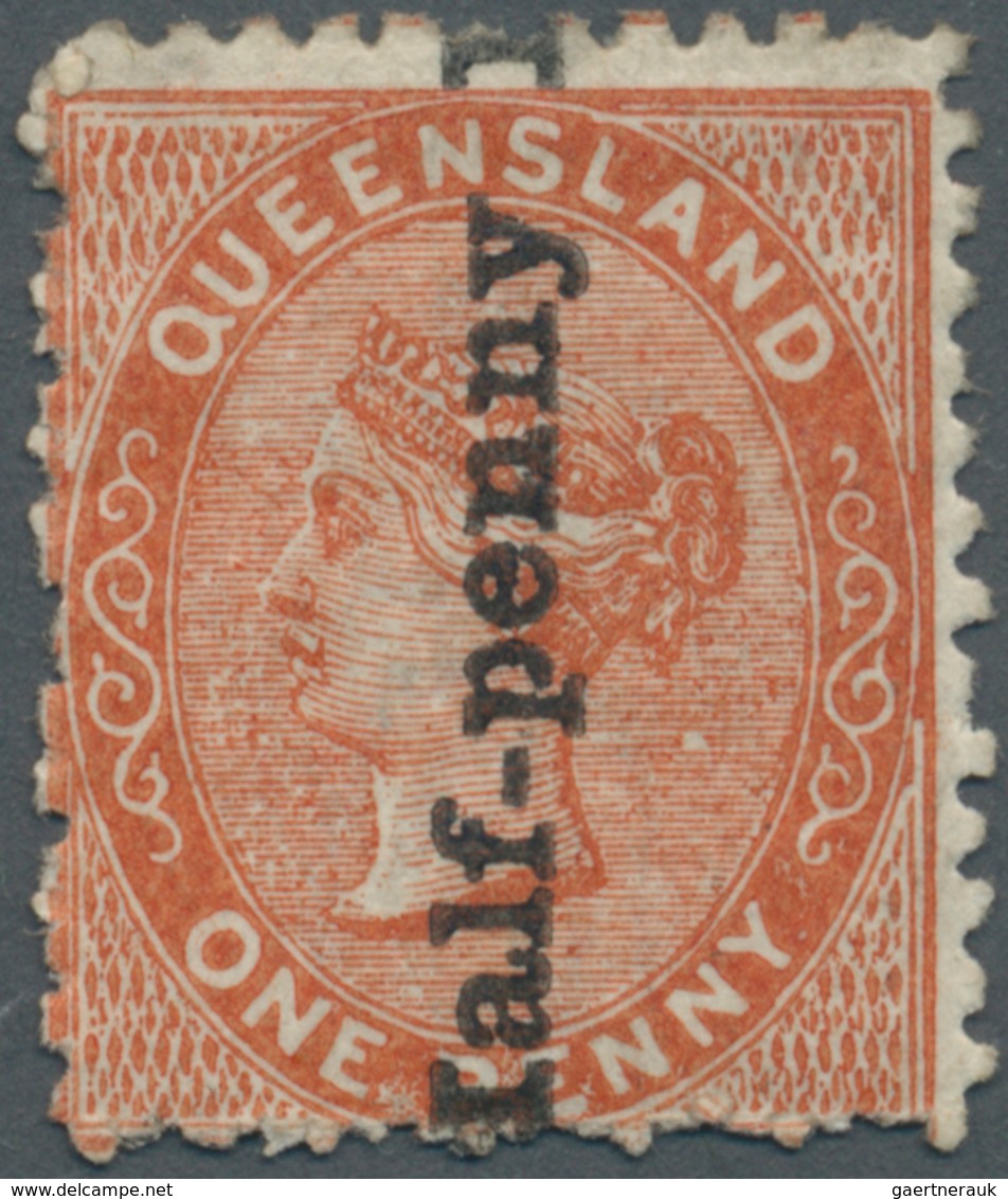 Queensland: 1880, QV 1d. Reddish Brown With Vertical Surcharge ‚Half-penny‘, Mint Heavy Hinged And S - Lettres & Documents