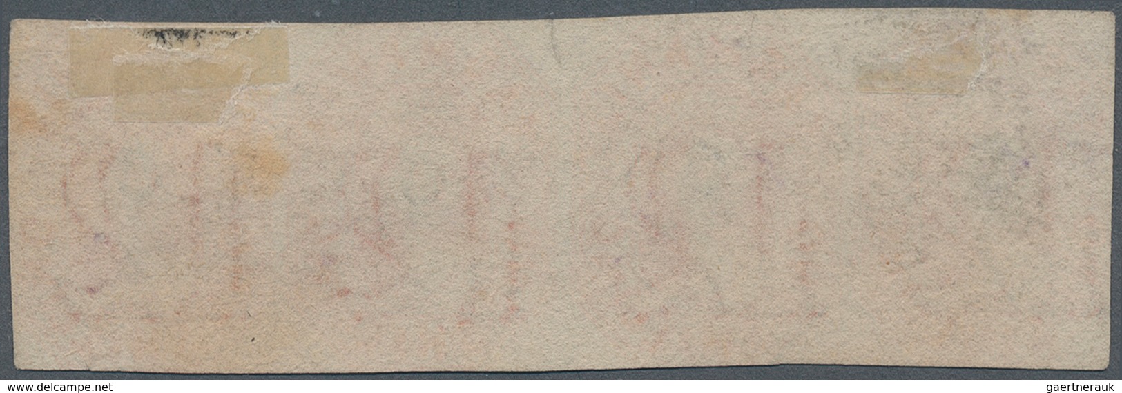 Tasmanien: 1857, Queen Victoria 1 Sh. Vermillion, Horizontal Strip Of Four, Unused Without Gum, Cut - Briefe U. Dokumente