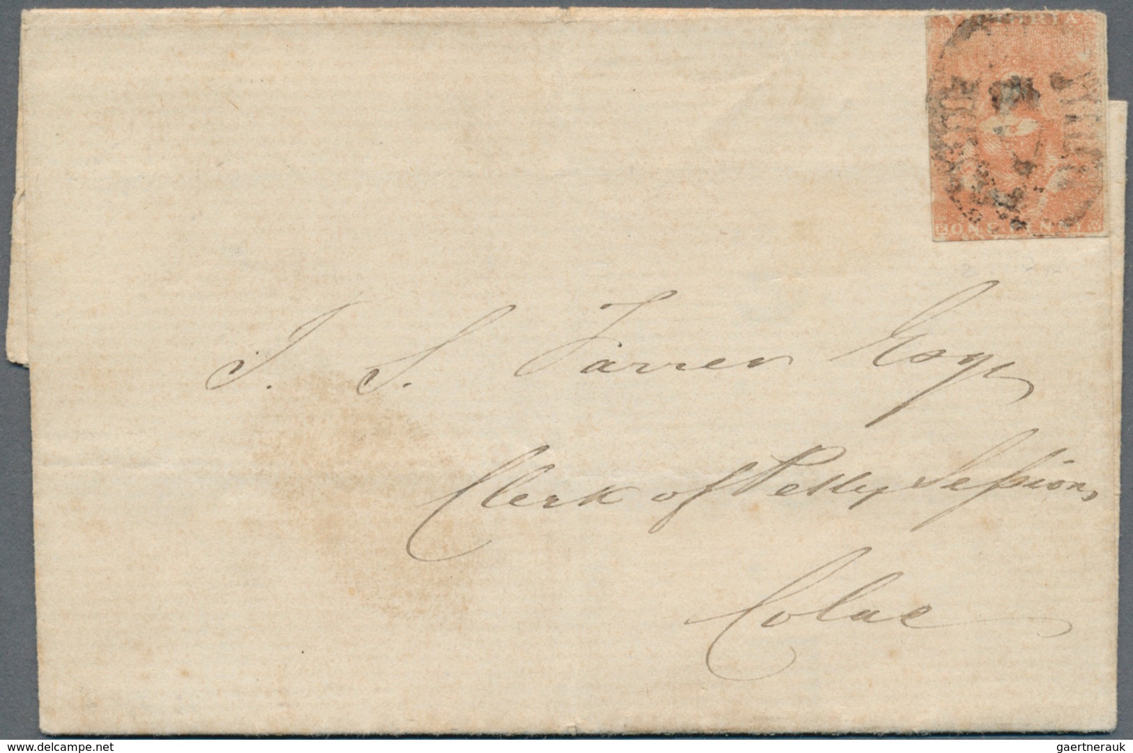 Victoria: 1850-53, Ham Printing From Third State Of Dies, 1d Dull Orange-vermilion Tied By Rare Barr - Briefe U. Dokumente