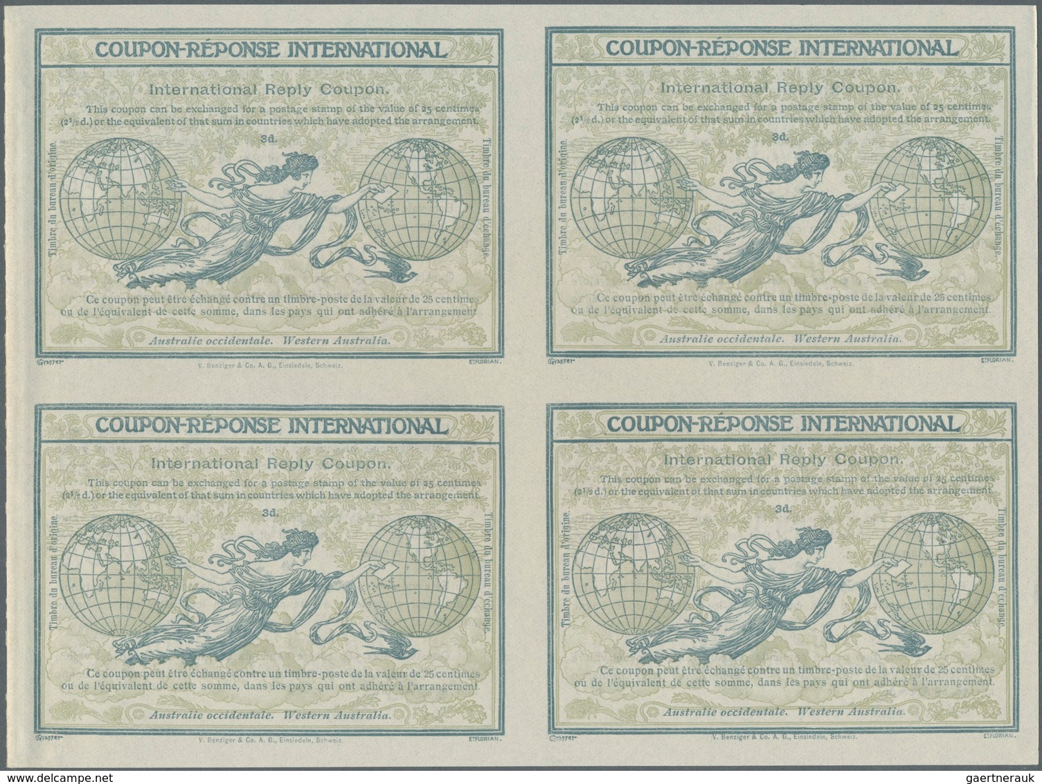 Westaustralien: Design 1906 International Reply Coupon As Block Of Four 3 D Western Australia. This - Lettres & Documents