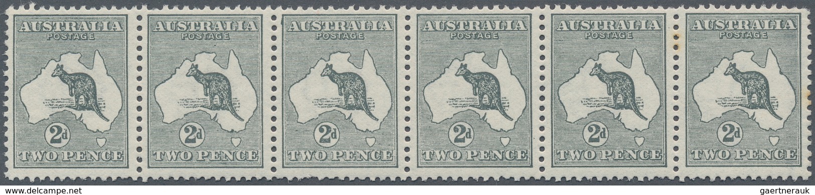 Australien: 1913, Roo 2d Grey, A Horizontal Strip-6, Mint Never Hinged MNH, Pos. 1 Tiny Thin, Tone B - Lettres & Documents