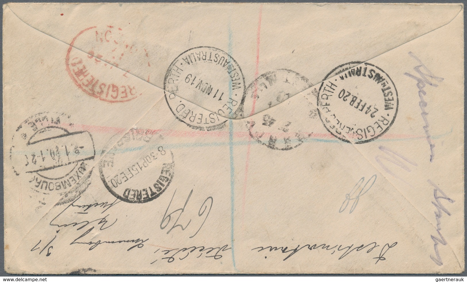Australien: 1919, Roo 3d With KGV 1d (2) 1/2d (2) Tied "BRISBANE ST. PERTH 10 NOV. 19" To Registered - Lettres & Documents