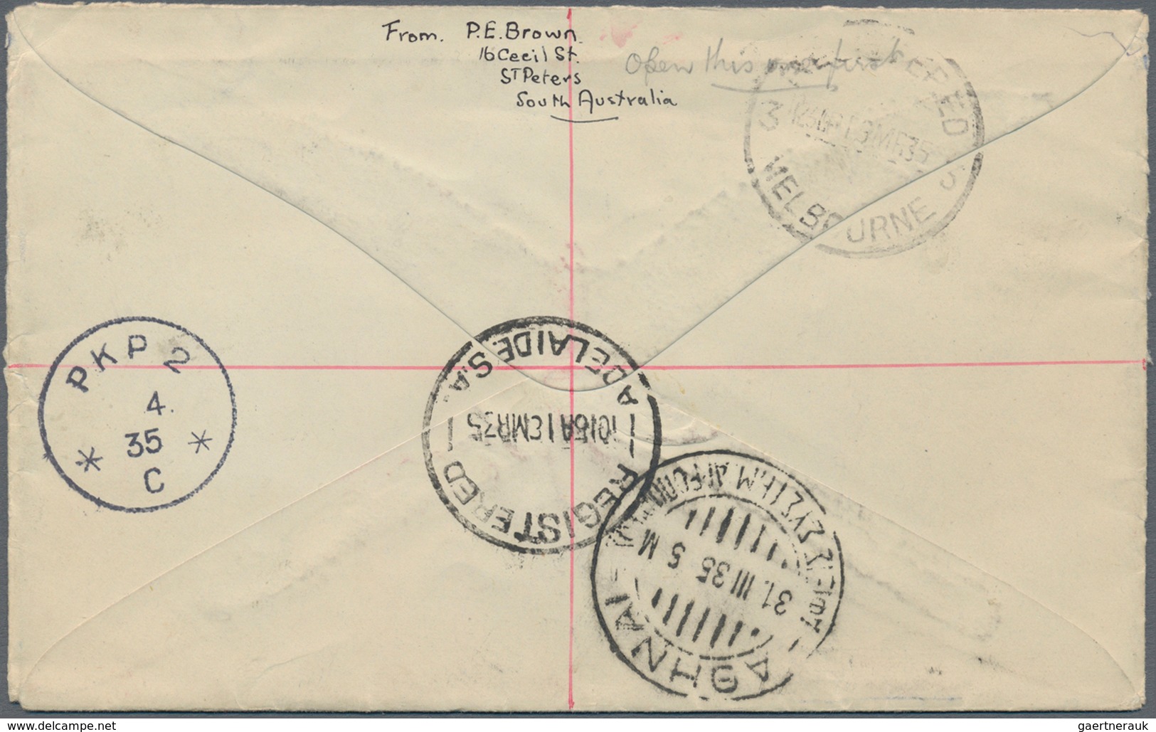 Australien: 1935 'ANZAC' 1s. Black Horizontal Pair And 2d. Scarlet Horiz. Strip Of Three On FDC Used - Lettres & Documents