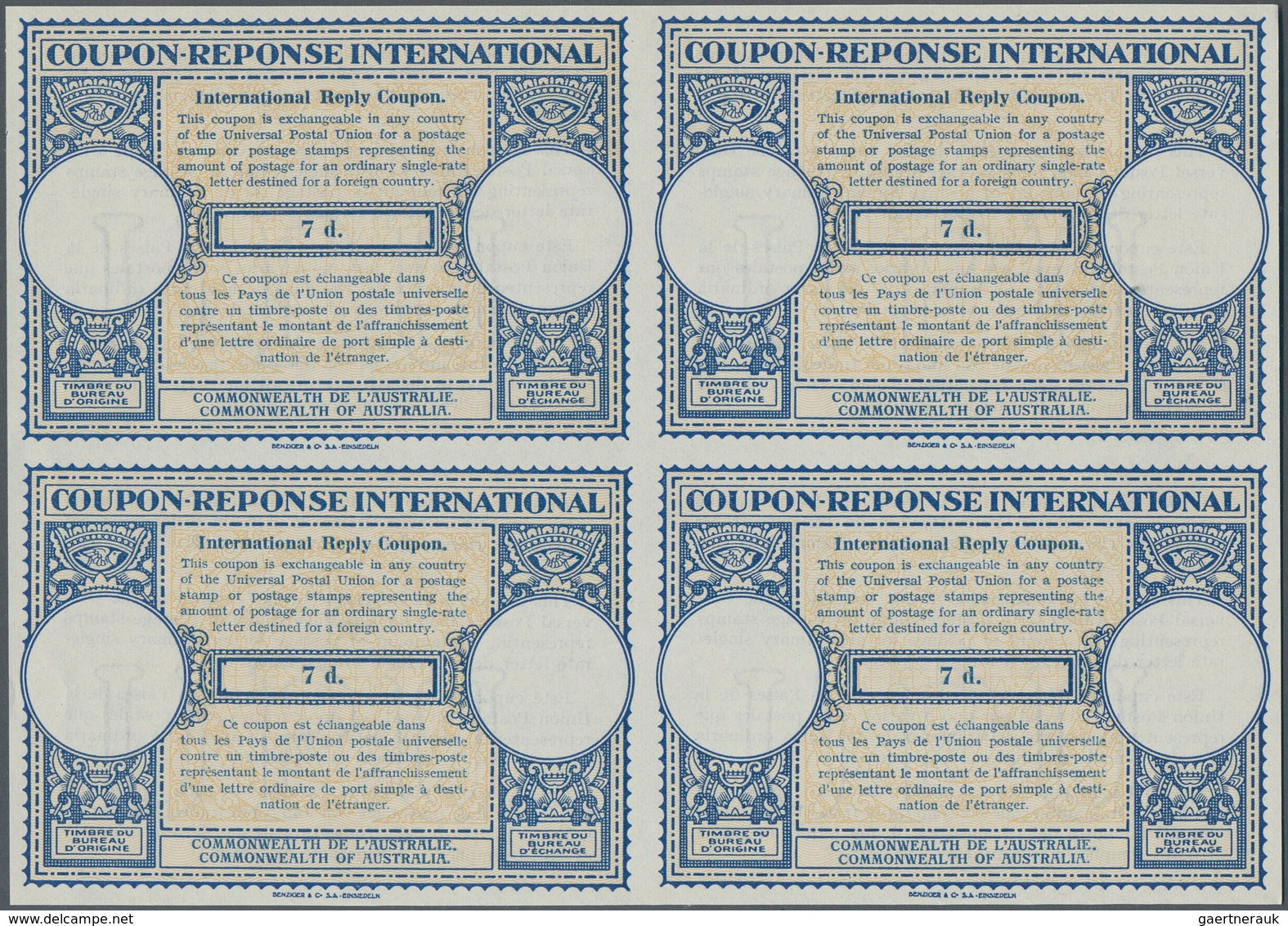 Australien - Ganzsachen: 1947. International Reply Coupon 7d (London Type) In An Unused Block Of 4. - Postal Stationery