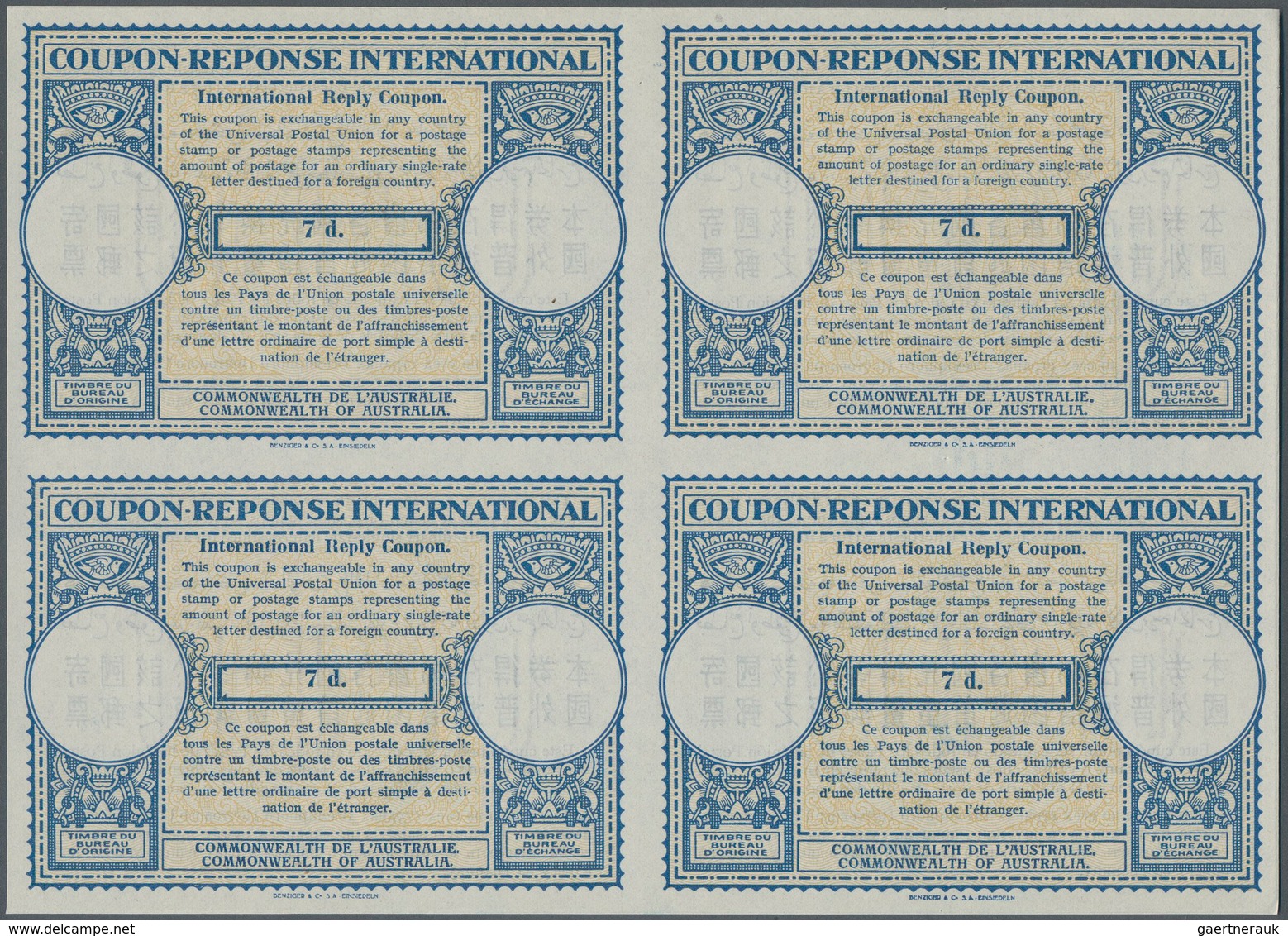 Australien - Ganzsachen: 1948. International Reply Coupon 7d (London Type) In An Unused Block Of 4. - Entiers Postaux