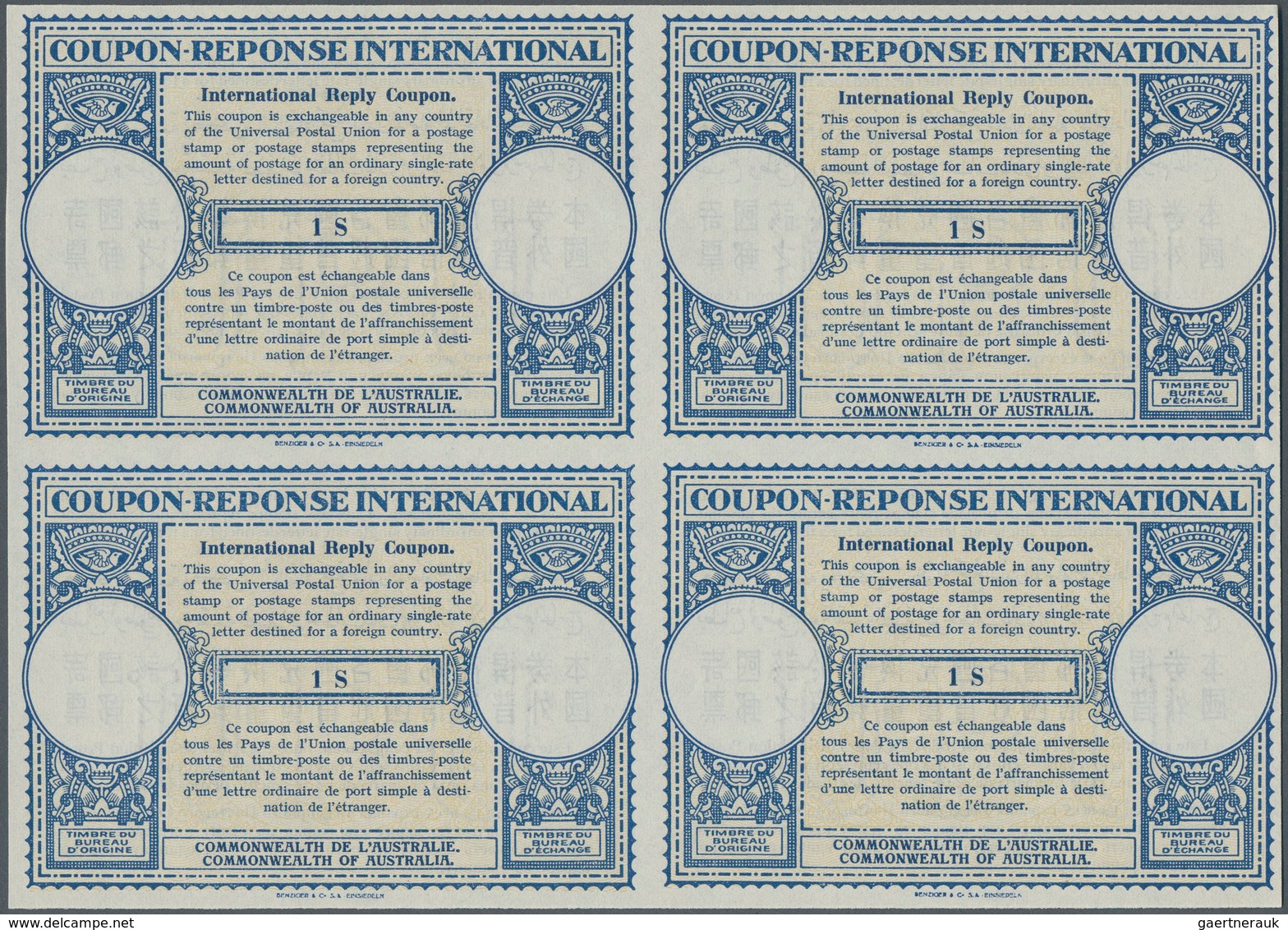 Australien - Ganzsachen: 1950. International Reply Coupon 1 S (London Type) In An Unused Block Of 4. - Entiers Postaux