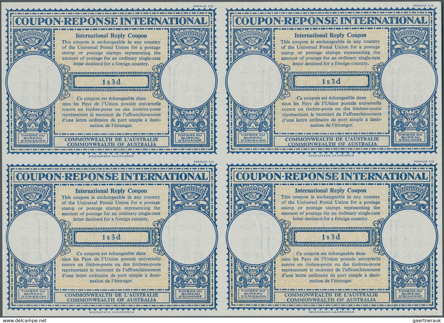 Australien - Ganzsachen: 1959. International Reply Coupon 1 S 3 D (London Type) In An Unused Block O - Ganzsachen