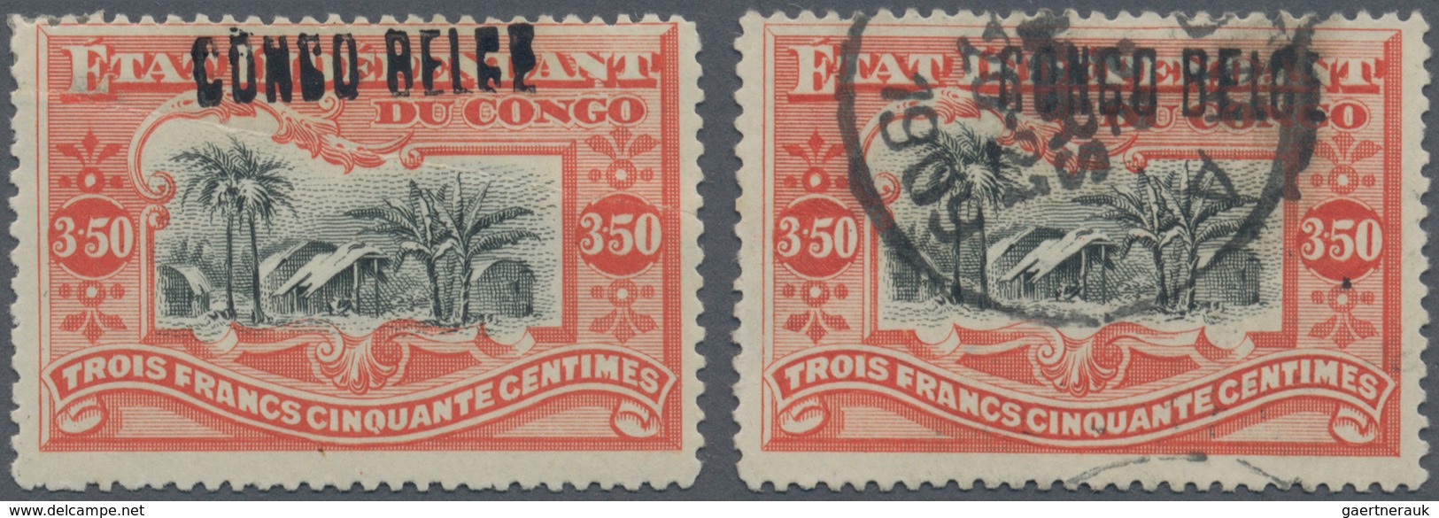 Belgisch-Kongo: 1909 Two Singles Of 3.50fr. Black & Vermilion With LOCAL OVERPRINT, One Mint With Ov - Sammlungen