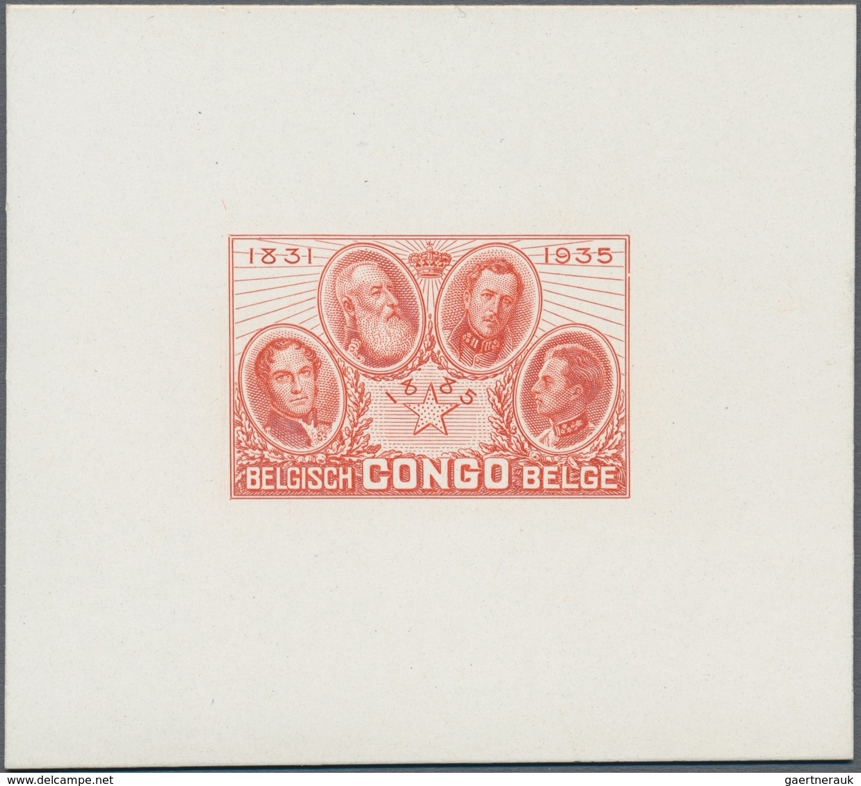 Belgisch-Kongo: 1935, 50th Anniversary Of Congo State, Epreuve In Orange-red On White Cardboard, Iss - Collections