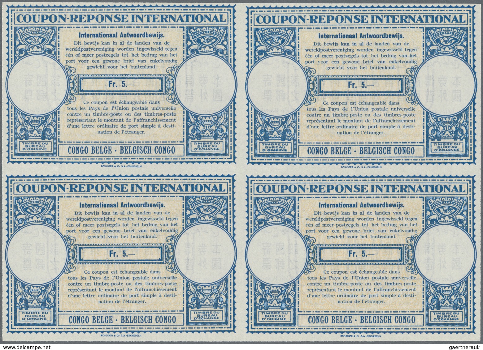 Belgisch-Kongo: 1950/1953. Lot Of 2 Different Intl. Reply Coupons (London Type) Each In An Unused Bl - Collections