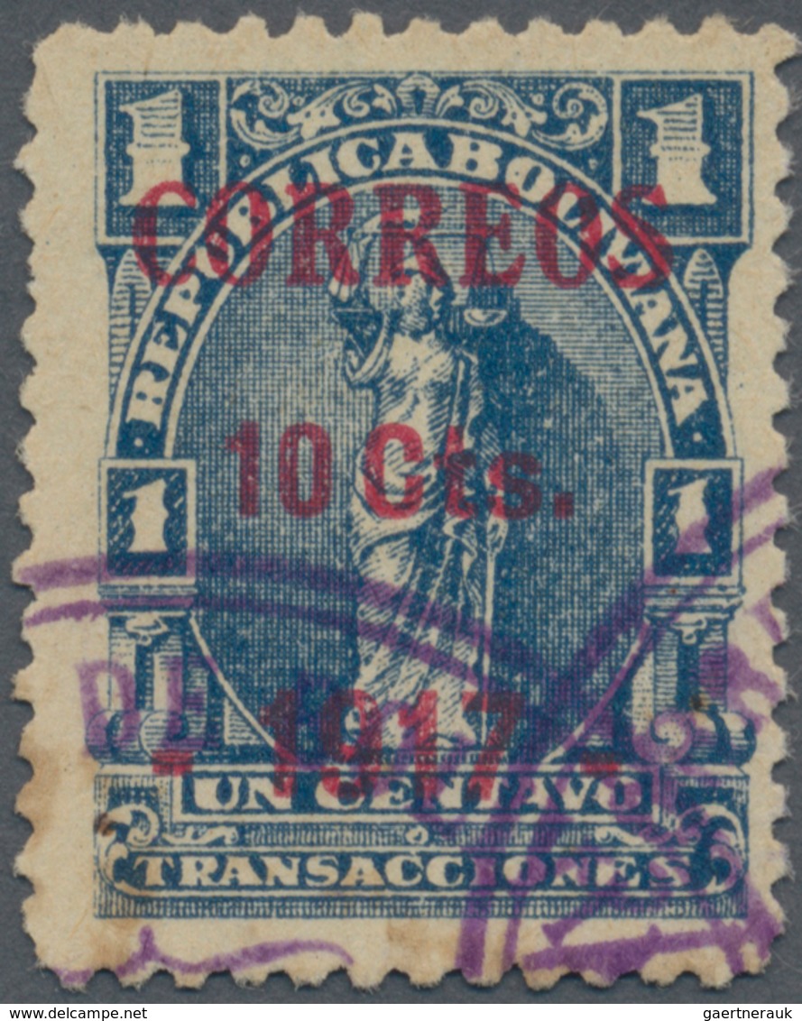 Bolivien: 1917, "Correos 10 Cts. -1917-" On 1c Blue COBIJA PROVISIONAL SURCHARGE In Camine, Ty. I, ( - Bolivie