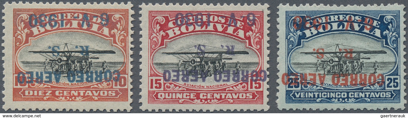 Bolivien: 1930, Zeppelin 10 C., 15 C. And 25 C. With Inverted Overprint, Unused, Fine, Signed - Bolivie