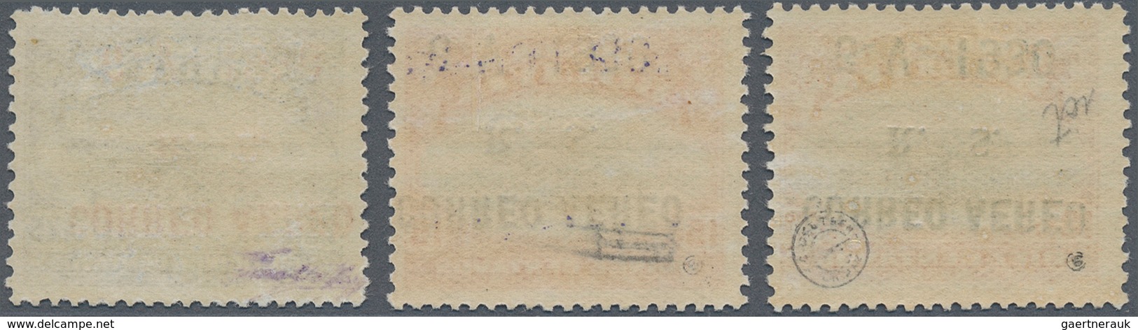 Bolivien: 1930, Zeppelin 10 C., 15 C. And 25 C. With Inverted Overprint, Unused, Fine, Signed - Bolivien