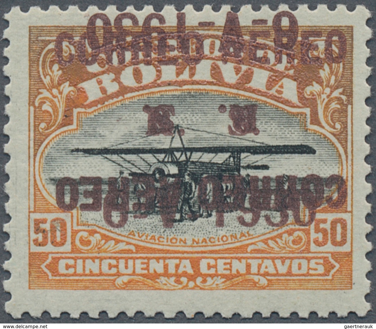 Bolivien: 1930, Zeppelin 50 C. With Double Overprint (one Inverted) In Brown, Unused, Slight Oxidize - Bolivie