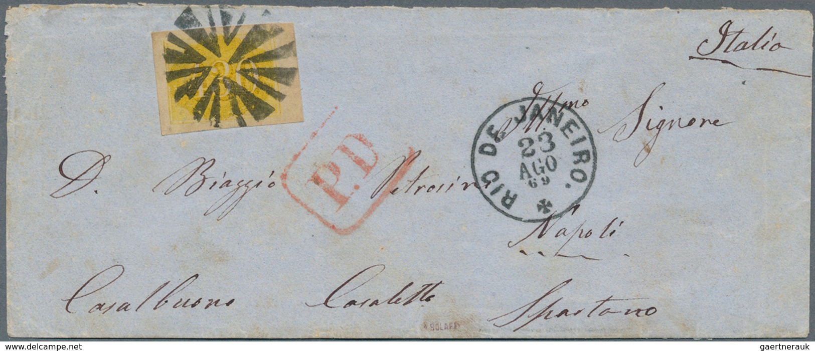 Brasilien: 1869, 430 R. Yellow 1861 Issue Imperf With Wide Margins, On Envelope Tied By Mute Cancell - Neufs