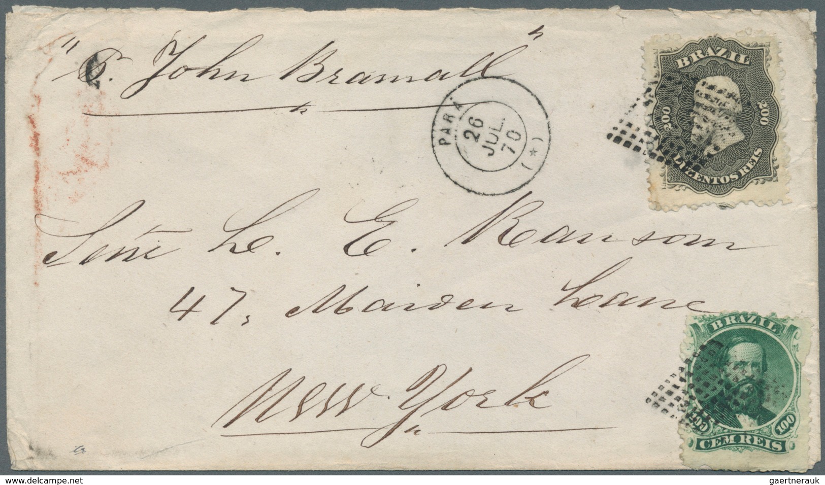 Brasilien: 1870, 100 (some Faluts) And 200 Reis (faults) On Ship Letter By "John Bramall" From PARA - Neufs
