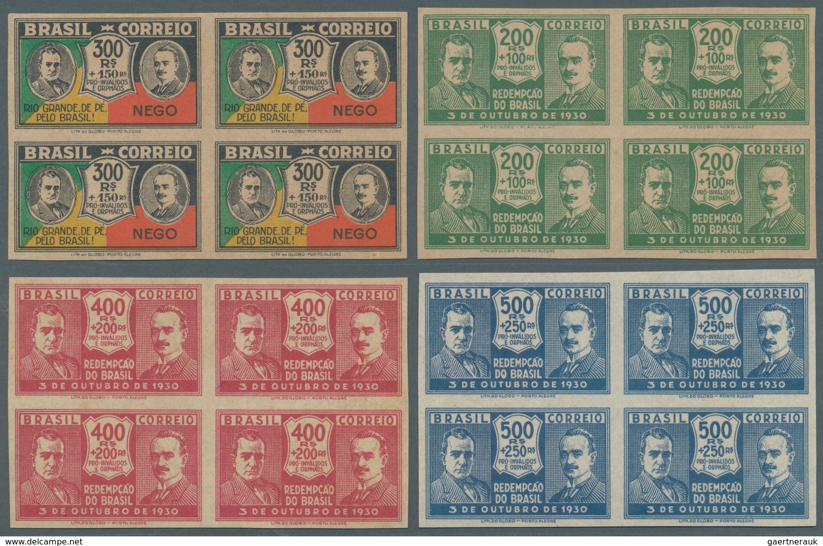 Brasilien: 1931, Leaders Of The Revolution, 14 Values Complete, Imperf Blocks Of 4, Unused. 17.600,- - Neufs