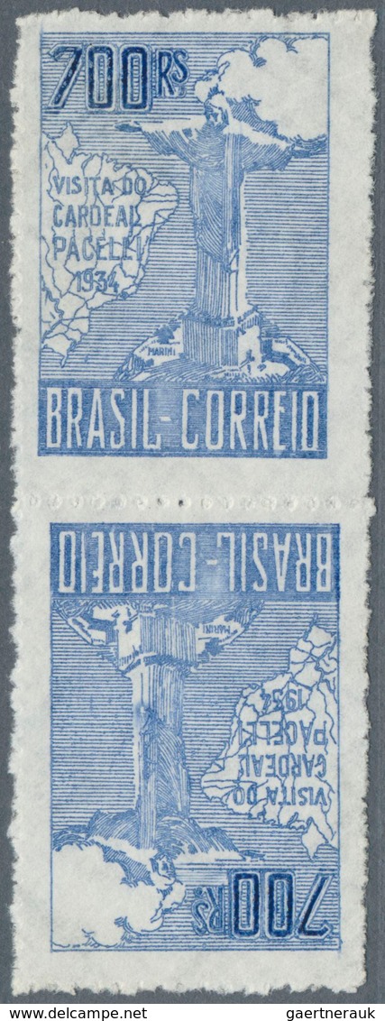 Brasilien: 1934, Cardinal Pacelli's Visit, 700r. Blue, Tête-bêche Pair, Fresh Colour, Unused No Gum. - Ungebraucht