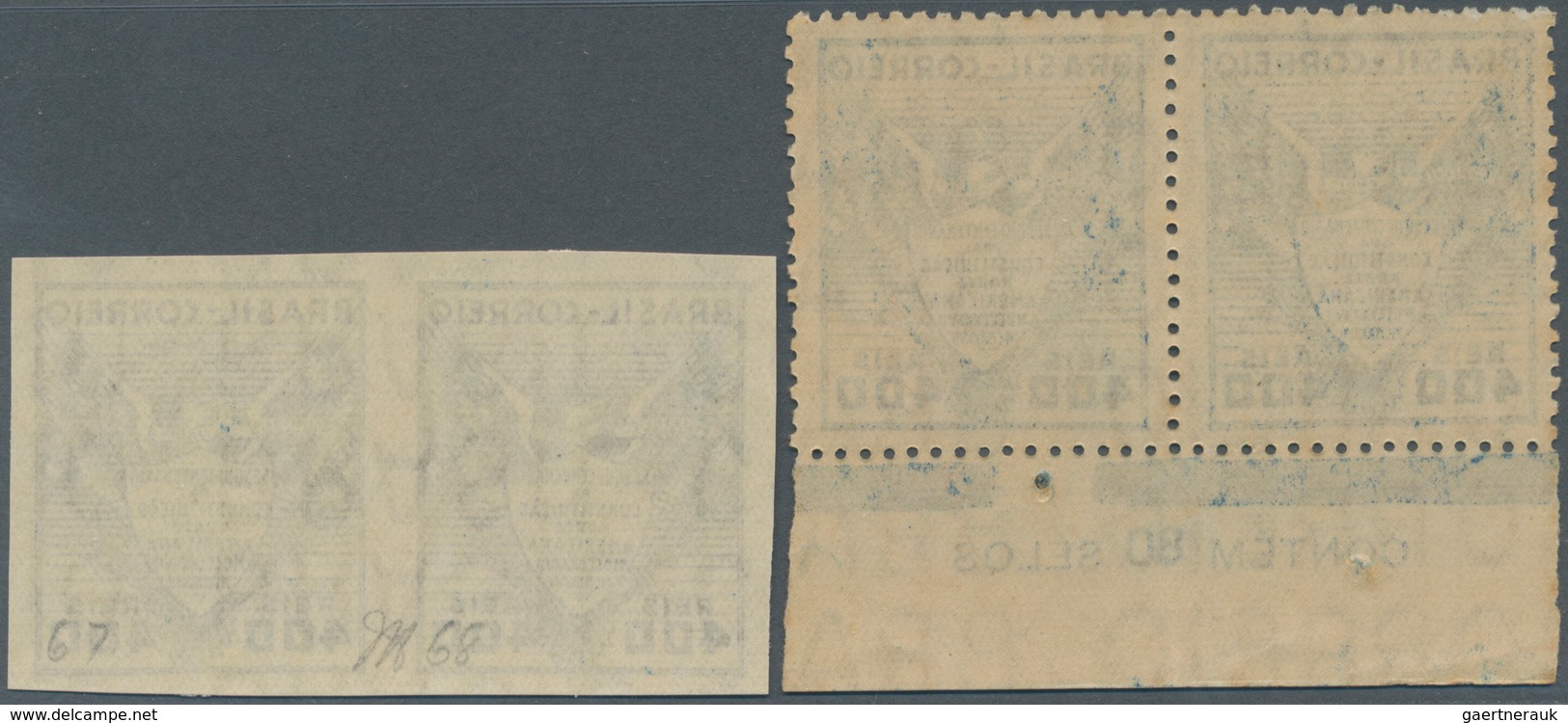 Brasilien: 1937, 150th Anniversary Of US Constitution, 400 R. Blue, Imperforated Pair, Unmounted Min - Neufs