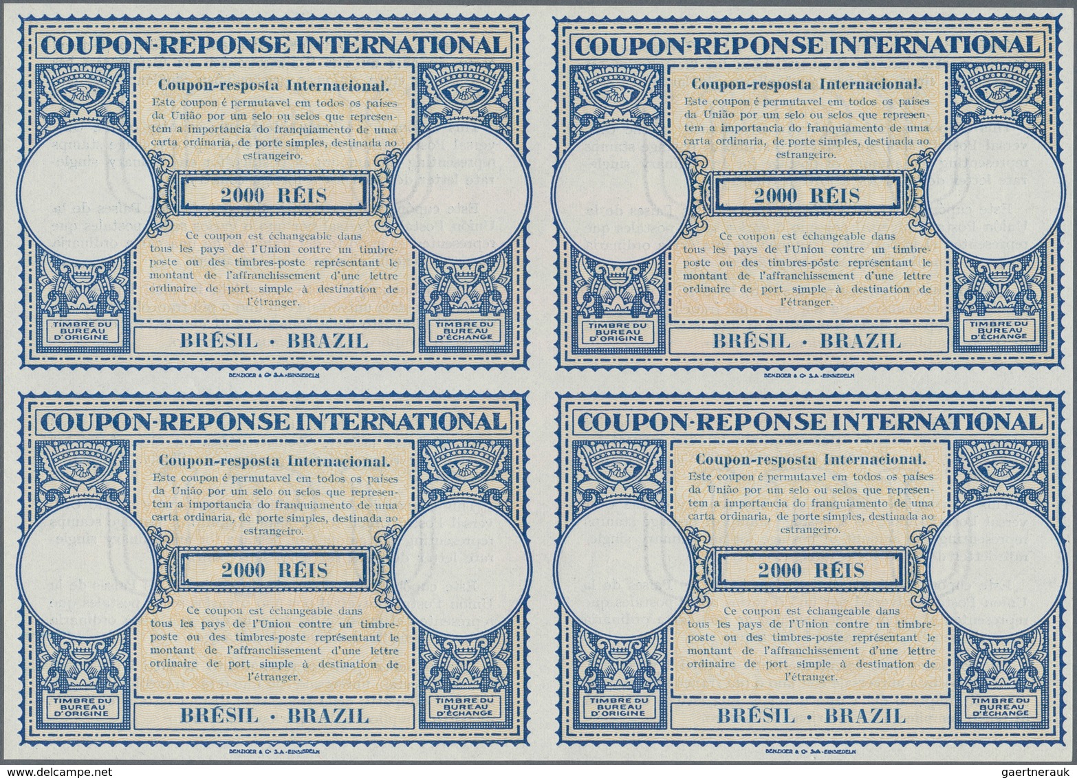 Brasilien - Ganzsachen: 1947. International Reply Coupon 2000 Reis (London Type) In An Unused Block - Ganzsachen