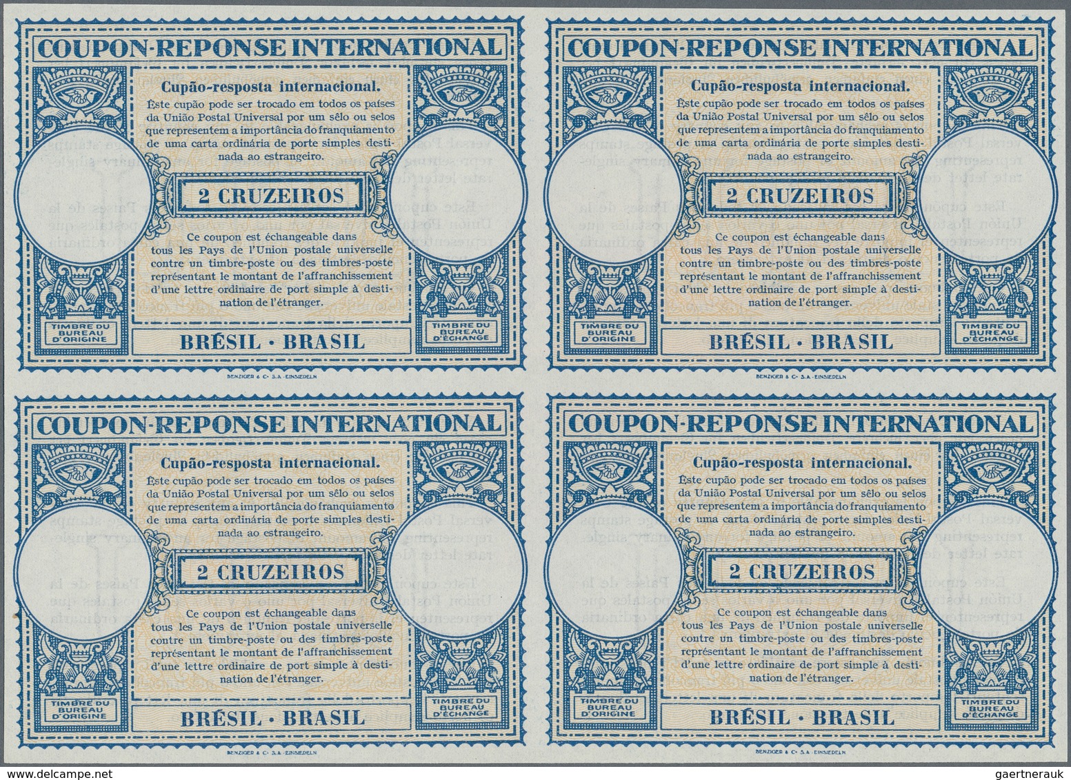 Brasilien - Ganzsachen: 1948. International Reply Coupon 2 Cruzeiros (London Type) In An Unused Bloc - Entiers Postaux