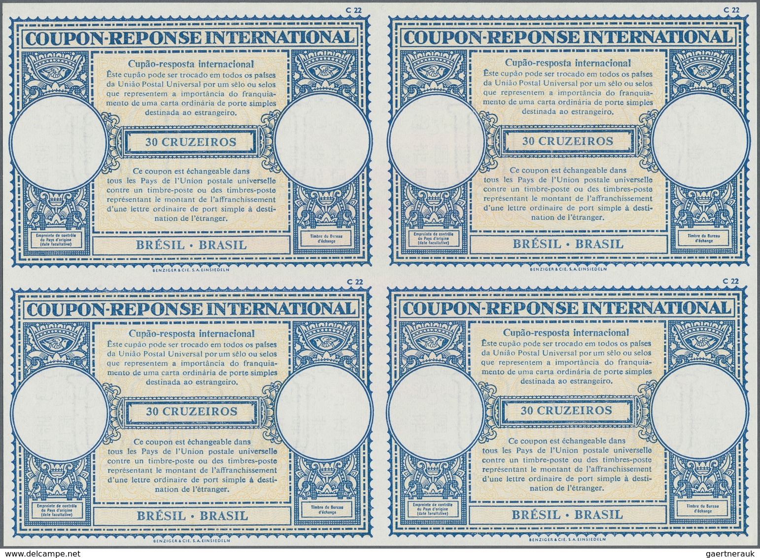 Brasilien - Ganzsachen: 1961. International Reply Coupon 30 Cruzeiros (London Type) In An Unused Blo - Entiers Postaux