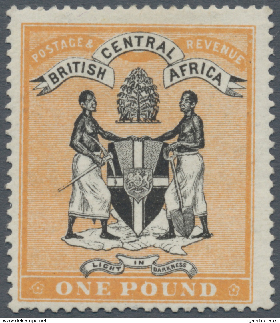 Britisch-Zentralafrika: 1895 'Arms' £1 Black & Yellow-orange, Mint Lightly Hinged, A Short Perf At B - Sonstige & Ohne Zuordnung