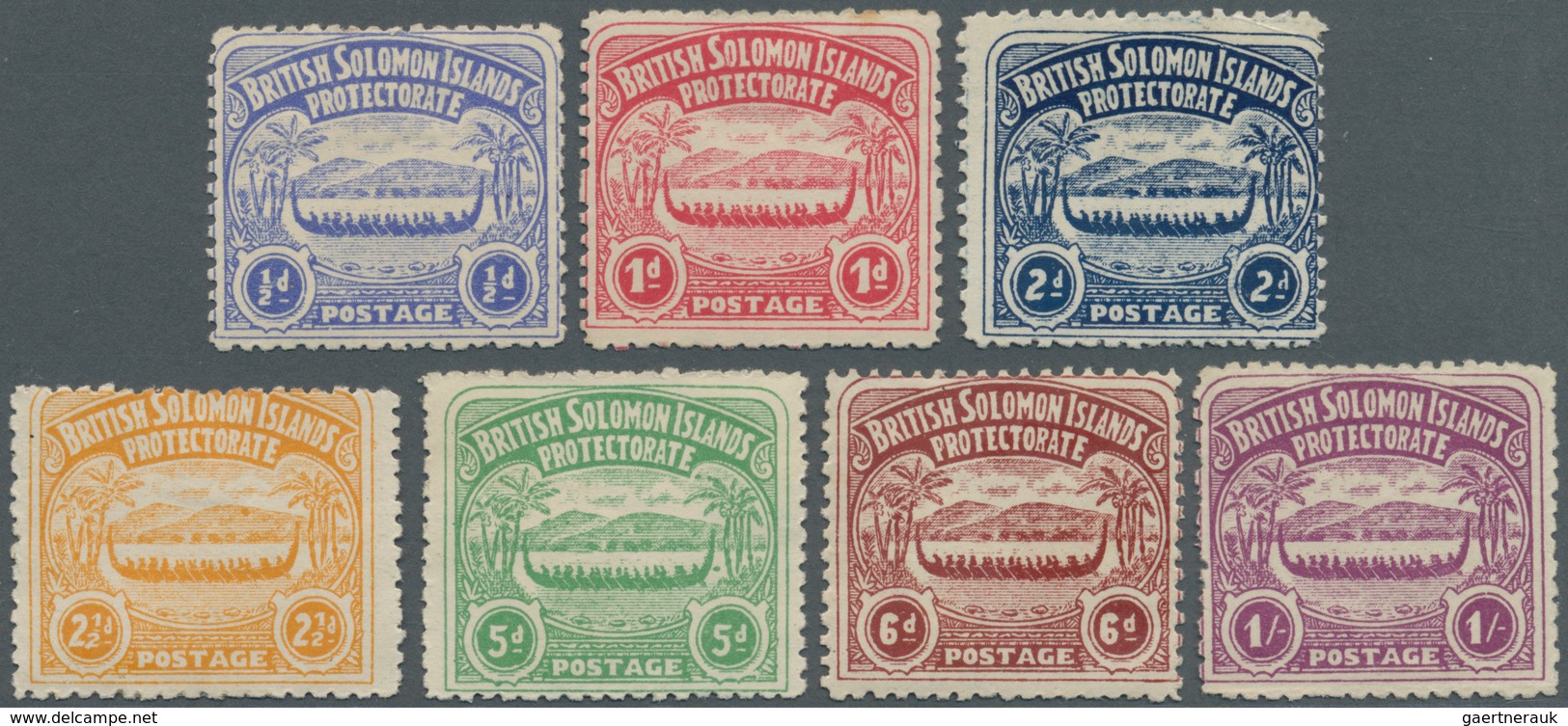 Britische Salomoninseln: 1907, Large Canoes Complete Set Of Seven Mint Heavy Hinged Or Without Gum, - Salomonen (...-1978)