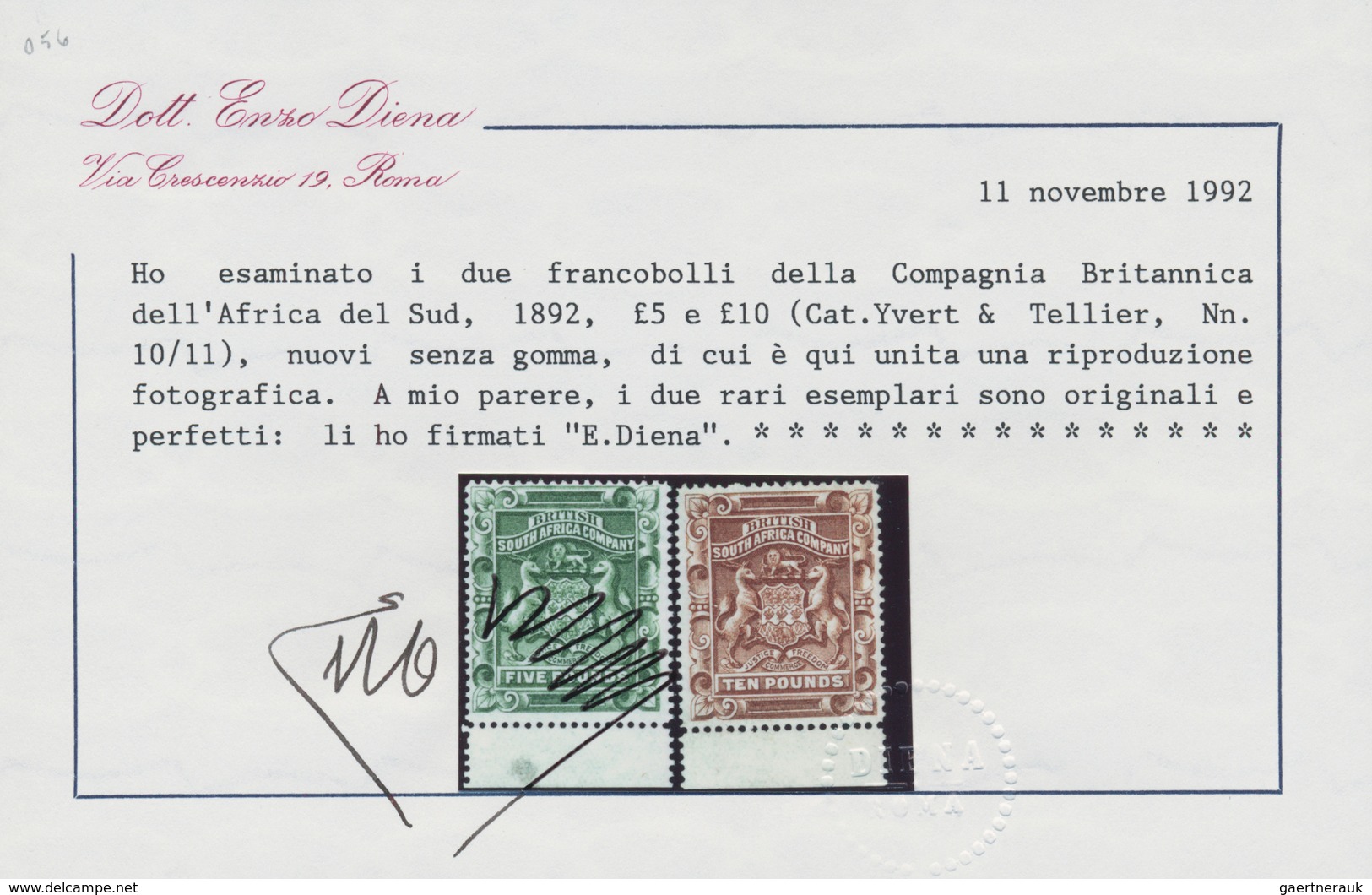 Britische Südafrika-Gesellschaft: 1892/1901, £5 Sage-green, £10 Brown, £5 Deep Blue And £10 Lilac, F - Non Classés