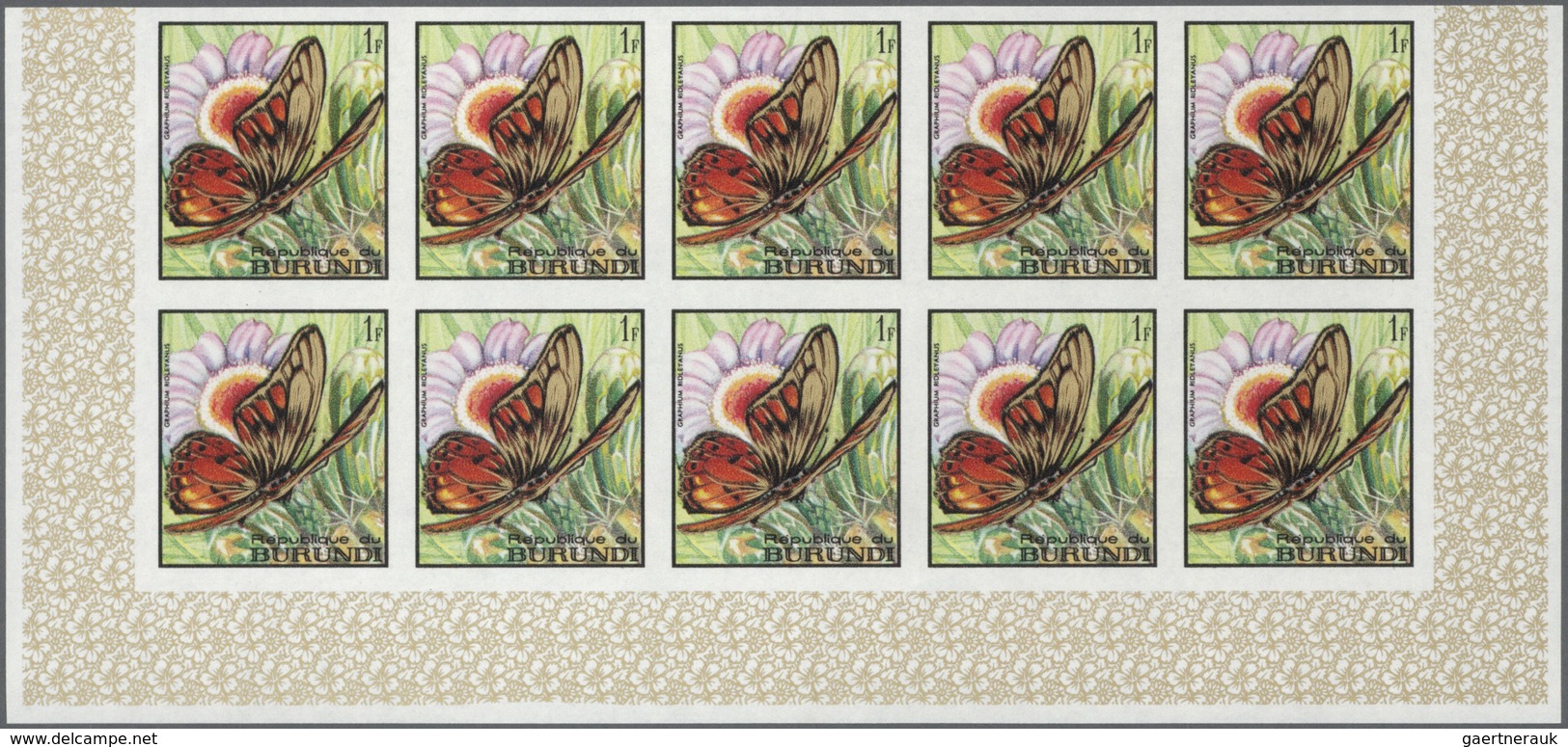 Burundi: 1968, Butterflies Complete Set Of 16 In IMPERFORATE Blocks Of Ten From Lower Margins, Mint - Autres & Non Classés