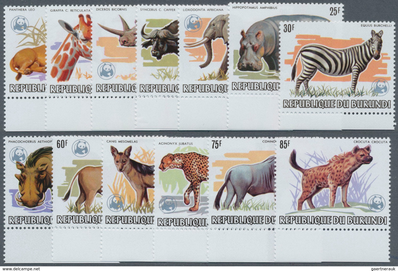 Burundi: 1983, African Wildlife Complete Set Of 13 From 2fr. To 85fr. (Lion, Giraffe, Rhinoceros, El - Other & Unclassified