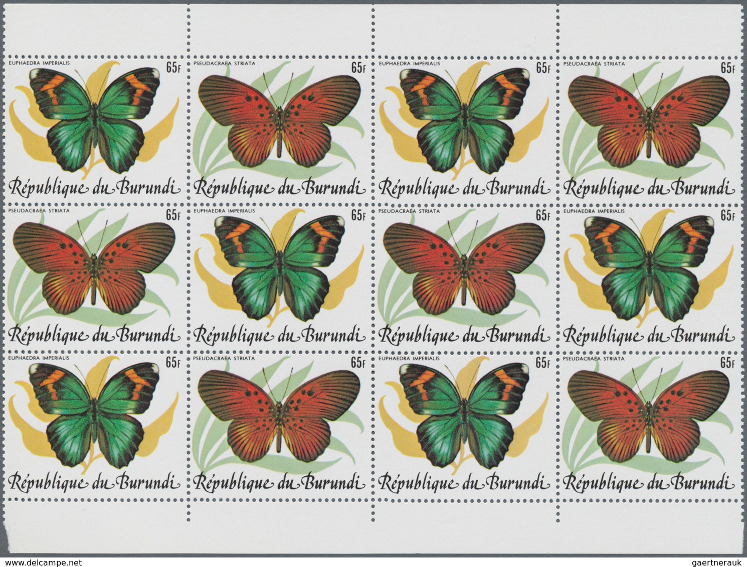 Burundi: 1984, Butterflies Complete Set Of 10 In Se-tenant Pairs In Blocks Of 12 (six Sets), Mint Ne - Other & Unclassified