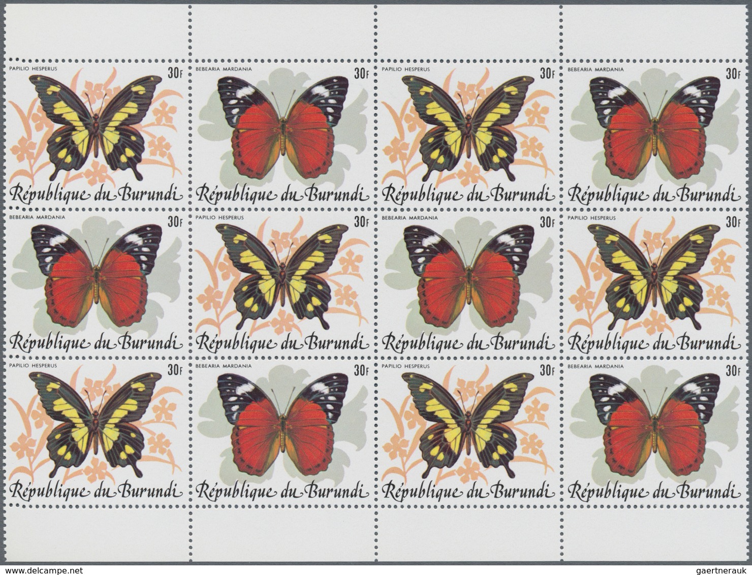 Burundi: 1984, Butterflies Complete Set Of 10 In Se-tenant Pairs In Blocks Of 12 (six Sets), Mint Ne - Autres & Non Classés