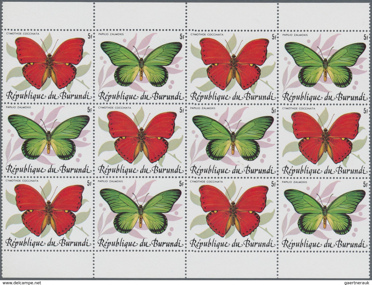 Burundi: 1984, Butterflies Complete Set Of 10 In Se-tenant Pairs In Blocks Of 12 (six Sets), Mint Ne - Autres & Non Classés