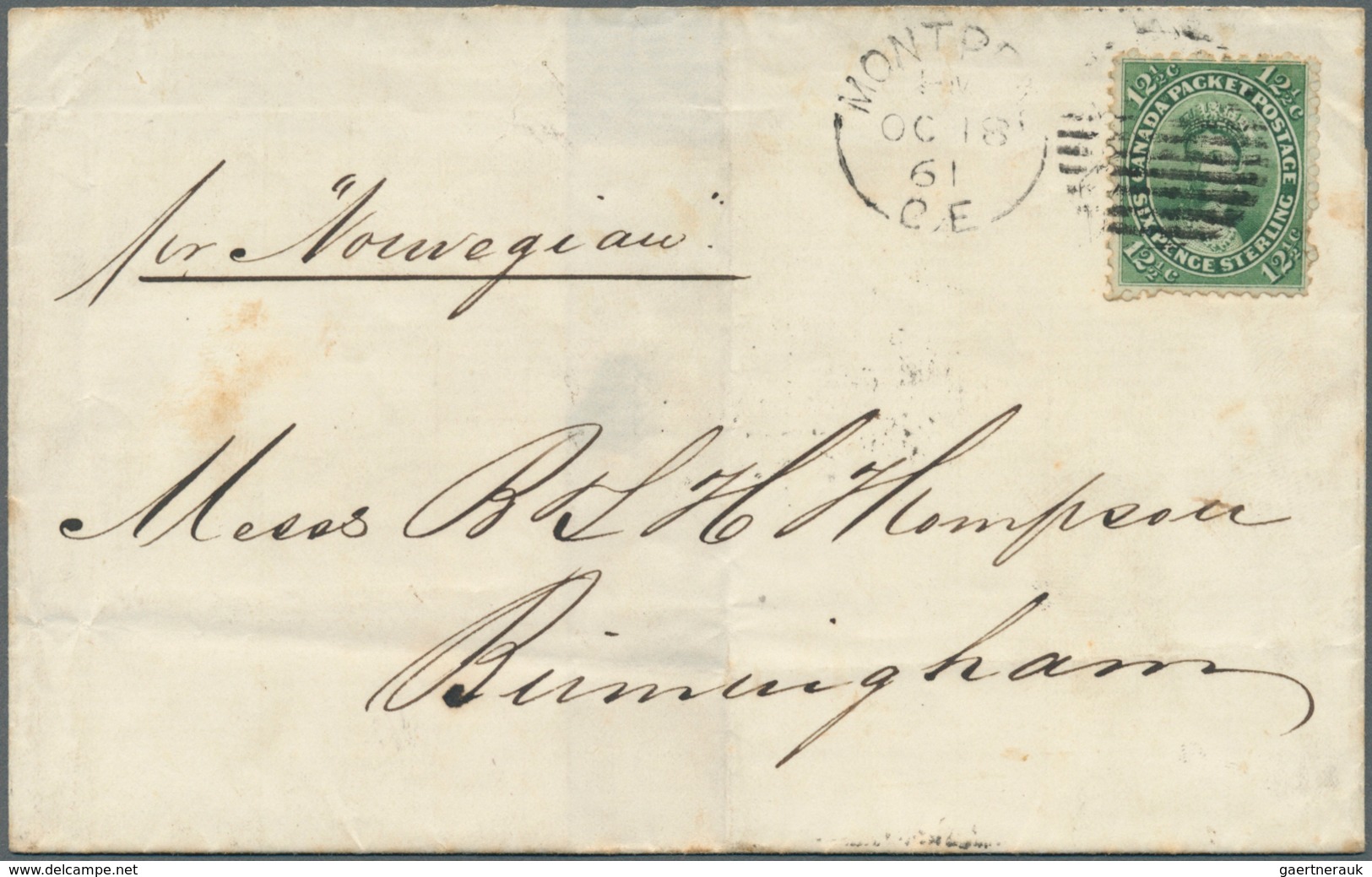 Canada - Colony Of Canada: 1859 QV 12½c. Deep Yellow-green Used On Folded Cover From Montreal To Bir - ...-1851 Prephilately