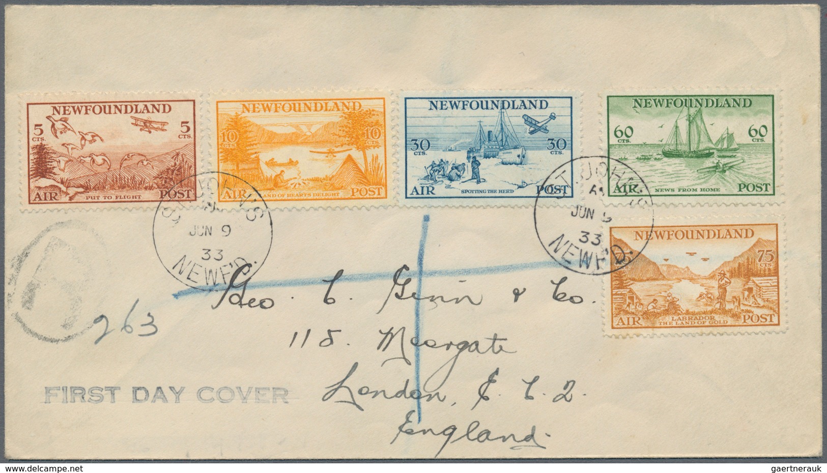 Neufundland: 1933 (9 Jun), AIR Complete Set Of Five Used On Registered First Day Cover From St. John - 1857-1861