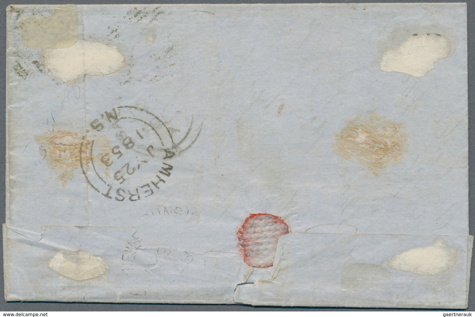 Neuschottland: 1851 3d. Blue Pair, Used On Entire Letter From Amherst To New York In 1853, Cancelled - Lettres & Documents