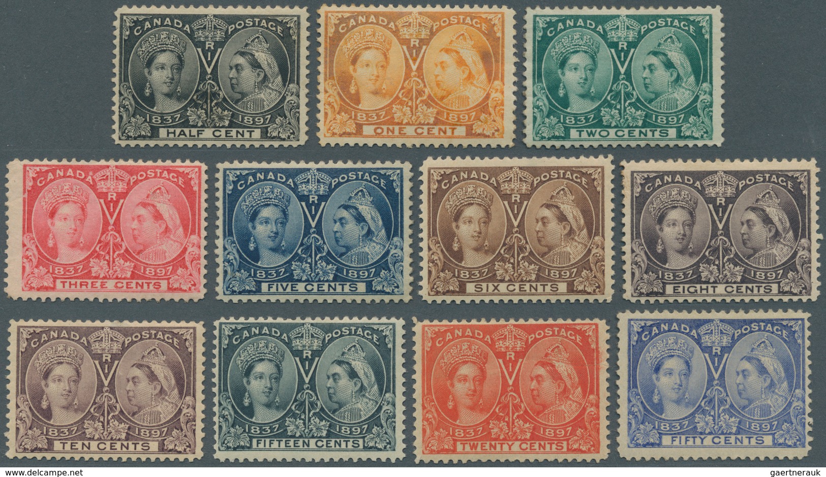 Canada: 1897, Jubilee Issue ½c. Black To 50c. Ultramarine Simplified Set Of 11 Different Values, Min - Neufs