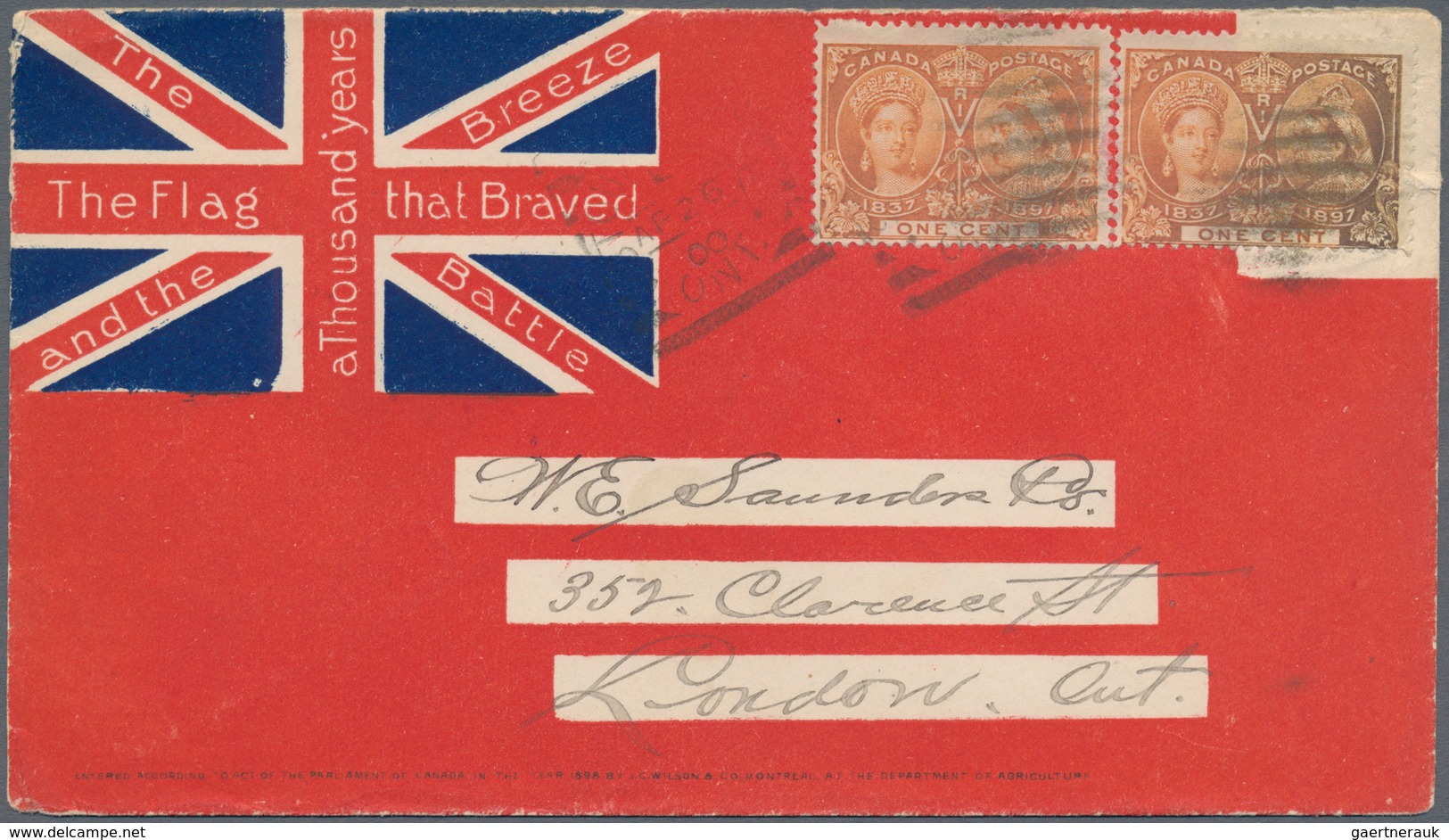 Canada: 1900, Patriotic Cover Showing Union Jack Franked With 1 Cent Jubilee Stampssent To London, O - Neufs