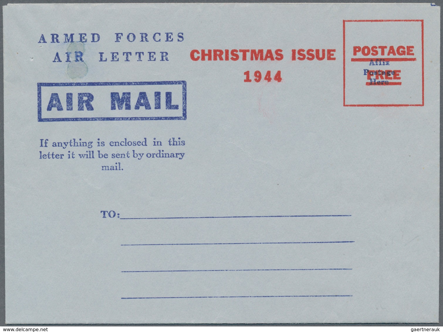 Canada - Ganzsachen: 1944, Armed Forces Air Letter, Christmas Issue 1944, Unused Mint, Punchholes (s - 1953-.... Règne D'Elizabeth II