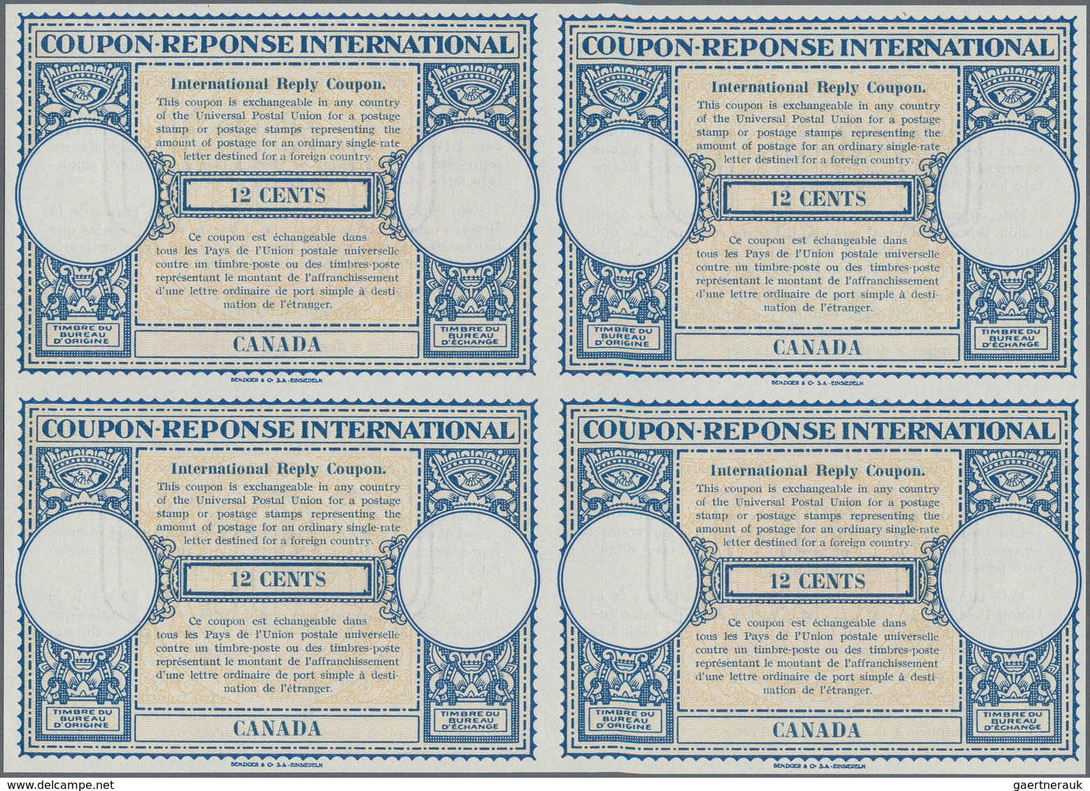 Canada - Ganzsachen: 1947. International Reply Coupon 12 Cents (London Type) In An Unused Block Of 4 - 1953-.... Règne D'Elizabeth II